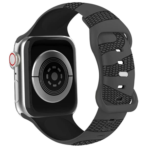 Silicone Band Apple Watch Series 10 42mm Dual Color Snake Pattern Engraved Watch Strap - Grey / Black Silver grey