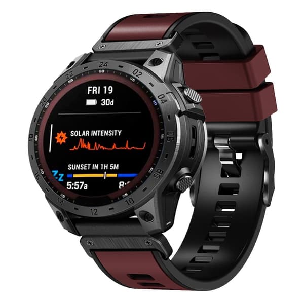 Kaksivärinen silikoninen kellohihna Garmin-kelloon - Viininpunainen / Musta Red