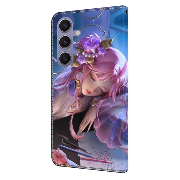 Samsung Galaxy S25+ Plånboksfodral Mönster Tryck Stativ Läder Flip Telefonskal - Törnrosa Rosa