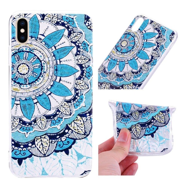 iPhone Xs Max 3D diamond texture gel case - Unique Flower Blå