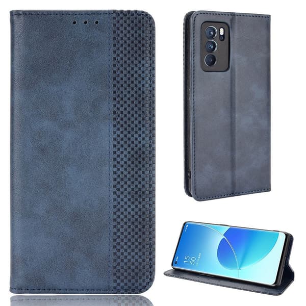 Bofink Vintage läder Oppo Reno6 Pro 5G fodral - Blå Blå