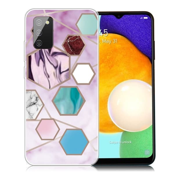 Marble design Samsung Galaxy A03s cover - Sekskantede Fragmenter I Blå Multicolor