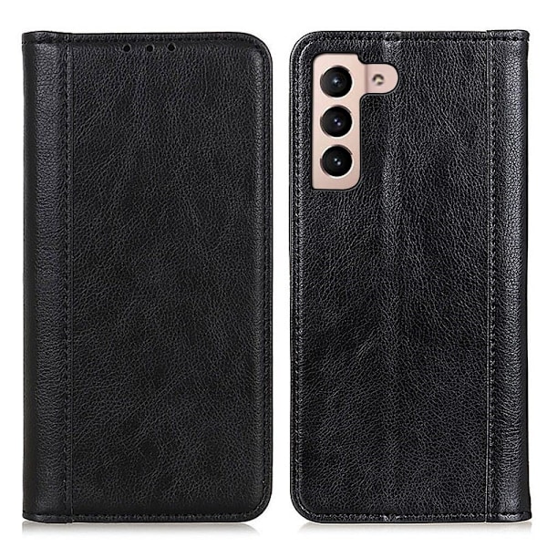 Äkta läder Samsung Galaxy S23 fodral med magnetisk stängning Svart