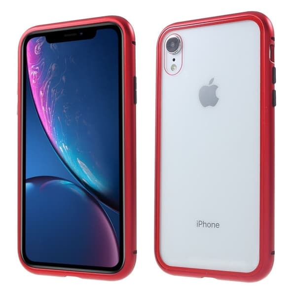 iPhone Xr metallram härdat glasfodral - Röd Röd