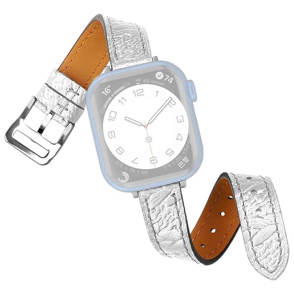 Apple Watch (45 mm) klockarmband i äkta läder med vävd textur - Silver Silvergrå