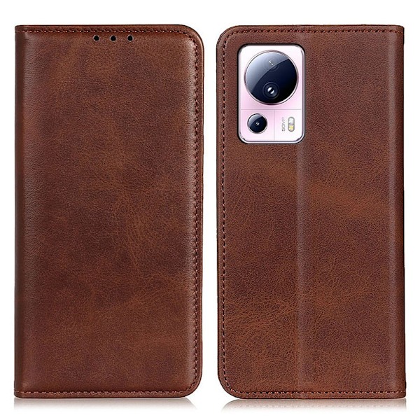 Flip Etui med Pung i Ægte Læder til Xiaomi 13 Lite / Civi 2 - Kaffe Brown