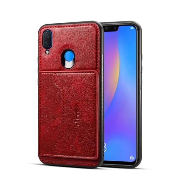 Huawei P Smart Plus syntetläder mobilskal av plastsilikon med kortficka  - Röd Röd