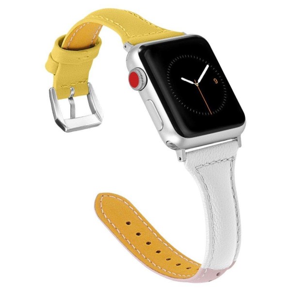 Apple Watch Series 4 44mm Tre-Farvet ægte læder Urrem - Gul / Hvid / Pink Multicolor