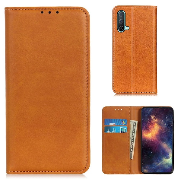 Lompakko-style Aitoa Nahkaa Läppäkotelo For OnePlus Nord CE 5G - Ruskea Brown