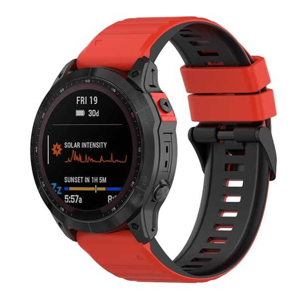26mm kaksivärinen silikoninen kellohihna Garmin ja Coros kellolle - Punainen / Musta Red