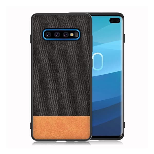 Samsung Galaxy S10 Plus läderfodral med tygstruktur - Svart / Brun multifärg