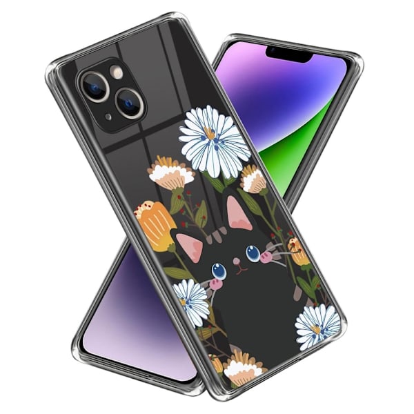 Deco iPhone 14 Etui - Blomst / Katt Multicolor
