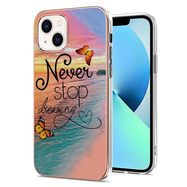 Marble Patterned Suojakuori With Ring Holder For iPhone 14 Plus - Never Stop Dreaming Multicolor