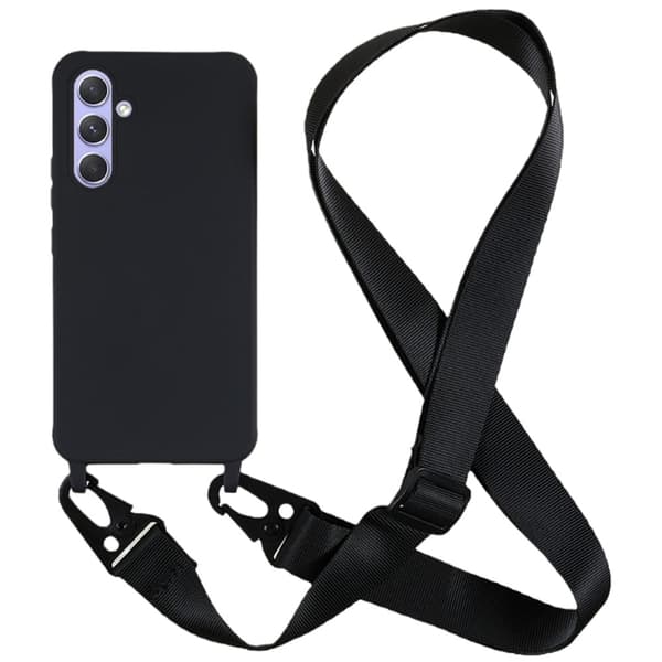 Tyndt flexibelt Samsung Galaxy A25 etui med mat finish og justerbar strop - Sort Black