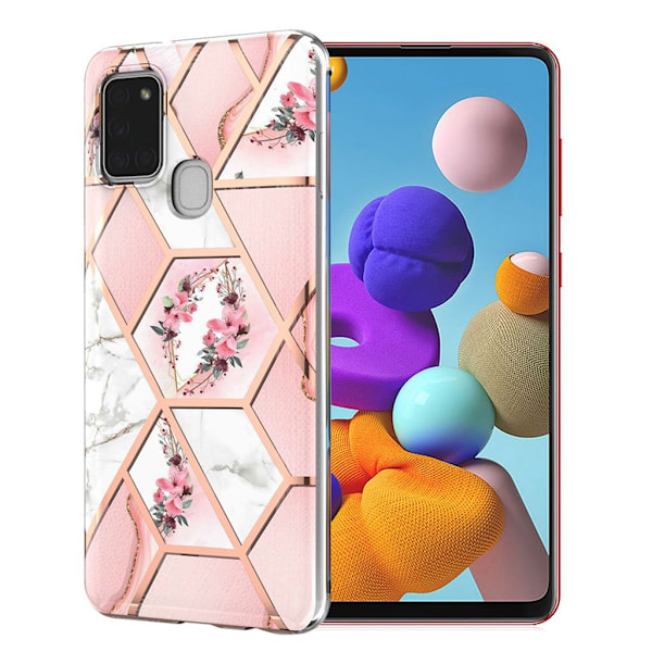 Marble Samsung Galaxy A21s Suojakotelo - Pinkki Marble / Flower Multicolor