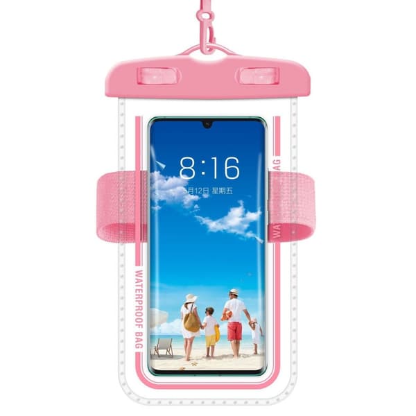 Universal waterproof phone bag with lanyard and strap - Pink Pink