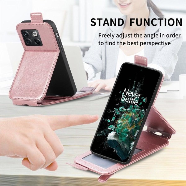 Vertical Flip Phone Suojakotelo With Zipper For OnePlus 10T / Ace Pro - Ruusukulta Pink