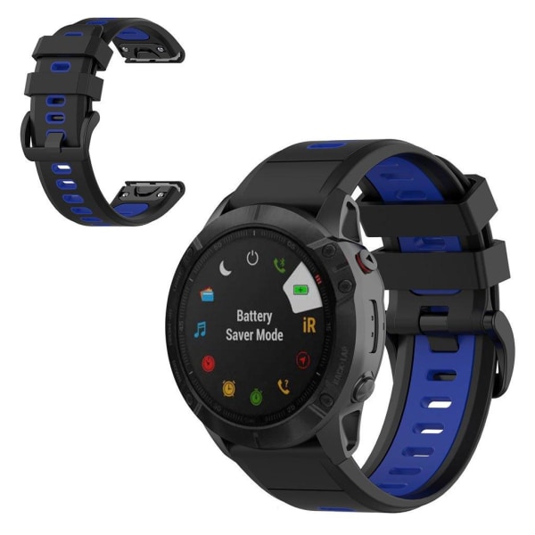 Garmin Fenix 6X / 5X tofarvet silikone-urrem - Sort / Blå Black