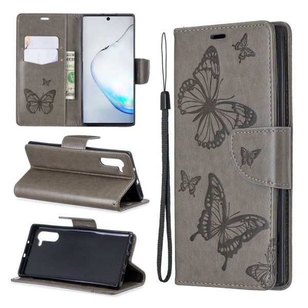 Butterfly Samsung Galaxy Note 10 kotelot - Harmaa Silver grey
