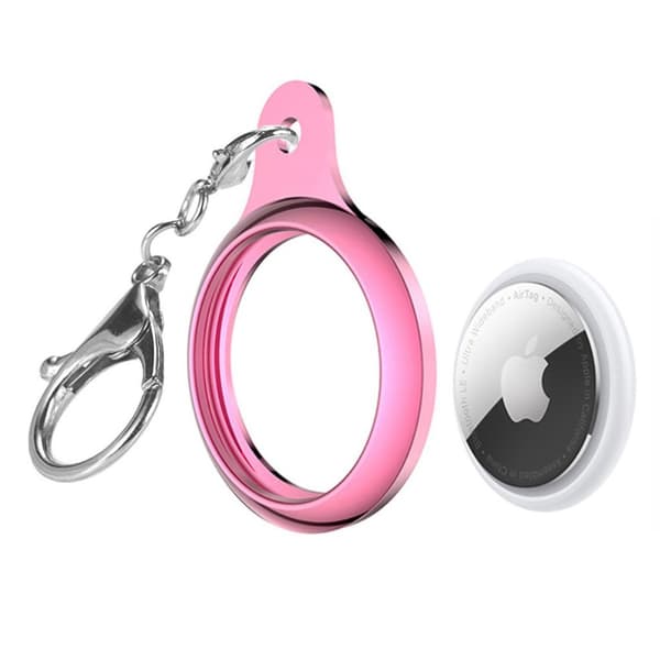 AirTags glasert etui med nøkkelring - Rosa Pink