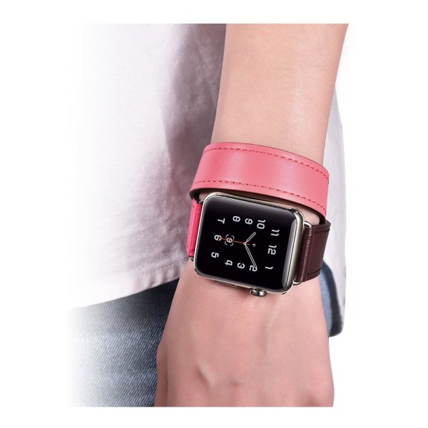 iCarer Trio-Strap Apple Watch Series 5 40mm aito nahkaranneke - Kahvi + Ruusu + Pinkki Pink