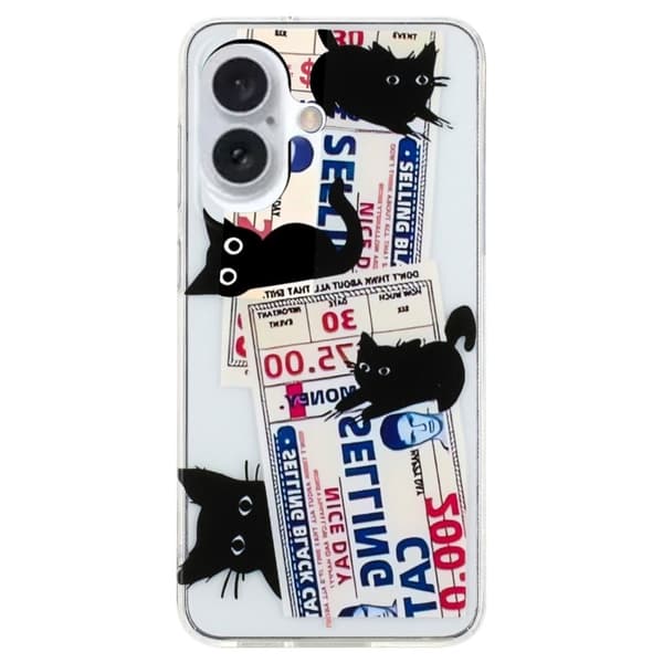 iPhone 16-etui med mønsterutskrift Fleksibelt, fleksibelt mobildeksel - Svart Katt Black
