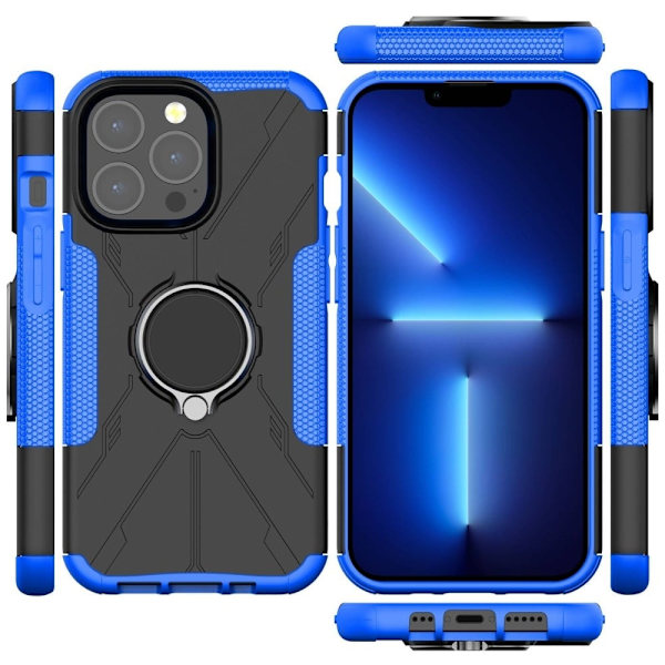 iPhone 13 Pro Max 6,7 tommer Ring Kickstand Design Bumpresistent og fleksibel 2-i-1 telefon Drop-proof Cover Protective Back Case - Blå Blue