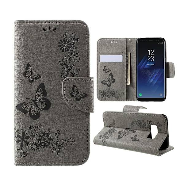 Butterfly läder Samsung Galaxy S8 fodral - Silver/Grå Silvergrå
