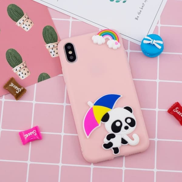 iPhone Xs Max etui med 3D-tegneseriemønster - Rose Gold Case Panda Holding Umbrella Multicolor