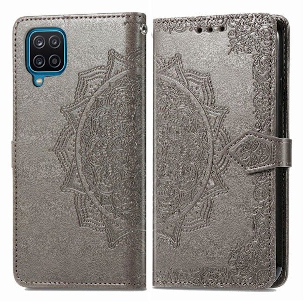 Mandala läder Samsung Galaxy A12 5G fodral - Silver/Grå Silvergrå