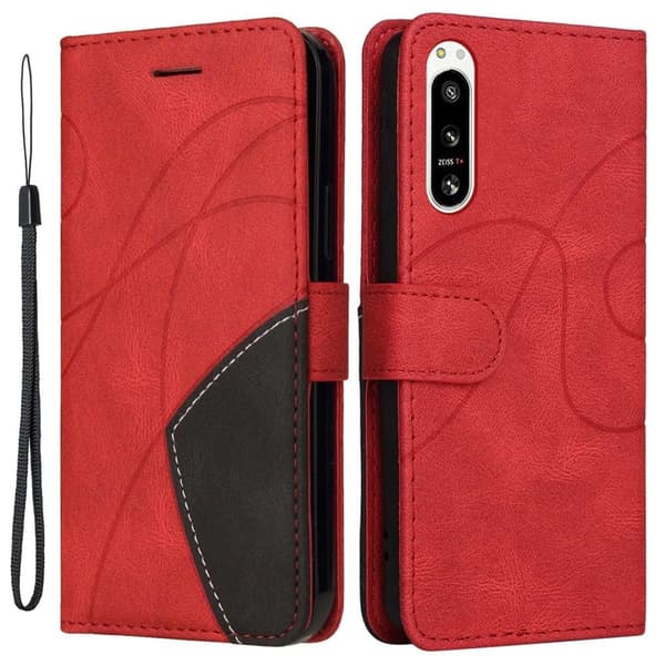 Teksturert læretui med stropp for Sony Xperia 5 IV - Rød Red