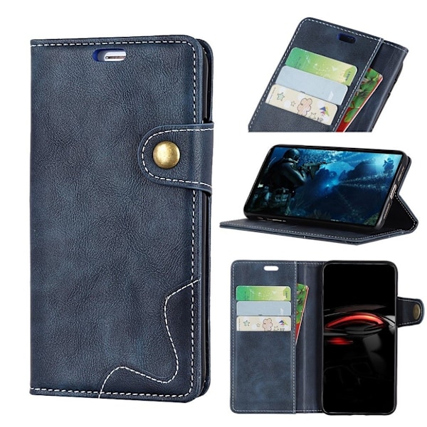 iPhone Xs Max S-formet tekstureret læder flip cover - Blå Blue