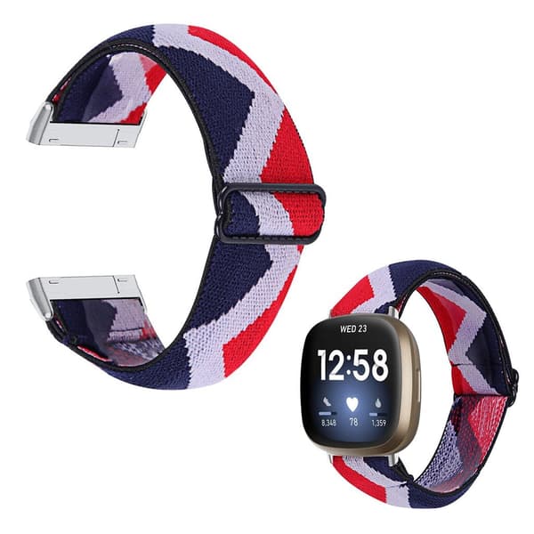 Fitbit Sense / Versa 3 nylon patterned watch band - Blue / White / Red Zig-zag multifärg
