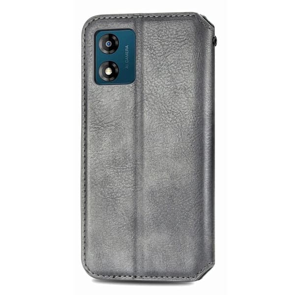 Læretui med A Stilfull Rhombus Imprint til Motorola Moto E13 - Grå Silver grey