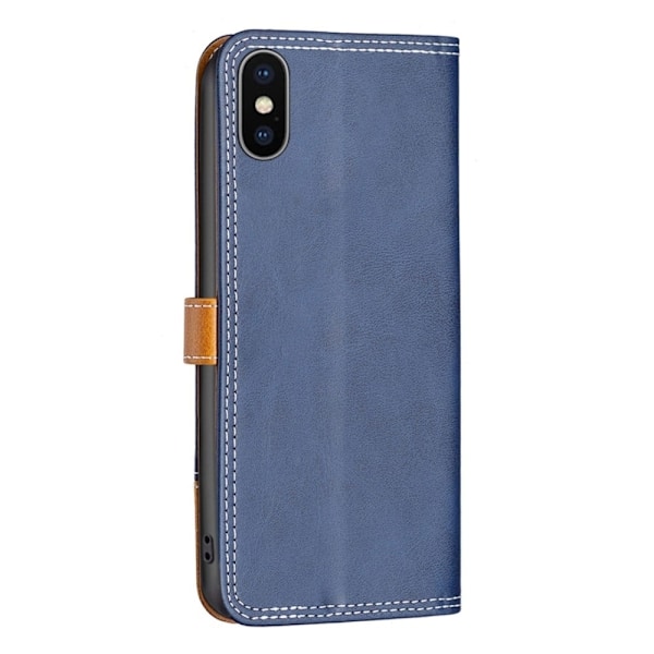 BINFEN tvåfärgat läder iPhone Xs fodral - Blå Blå