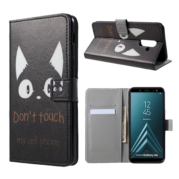 Samsung Galaxy A6 (2018) mobilfodral PU läder plånbok stående läge tryck - Tecknad katt multifärg