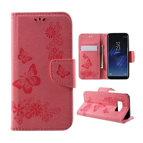 Butterfly läder Samsung Galaxy S8 fodral - Rosa Rosa