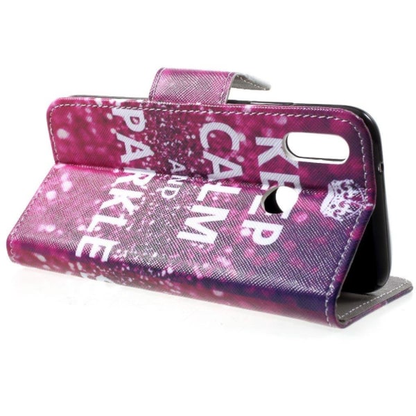 Huawei P20 Lite Printet Mønster PU læder flip etui - Quote Keep Calm og Sparkle Multicolor