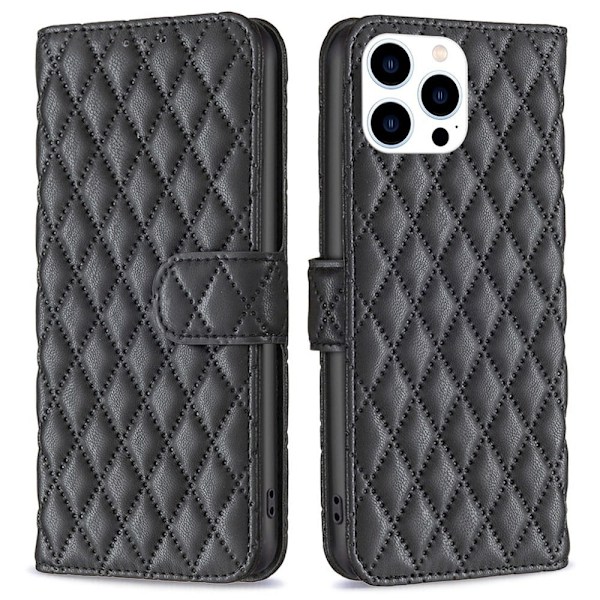 Rhombus mat iPhone 14 Pro flip etui - Sort Black