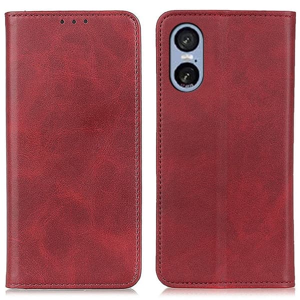 Sony Xperia 5 VI lompakkokotelo, aitoa nahkaa - Punainen Red