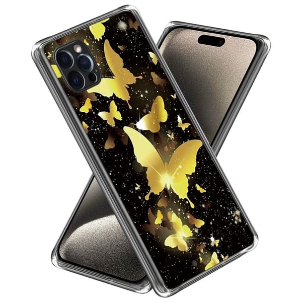 Deco iPhone 15 Pro skal - Guldfärgade Fjärilar Guld