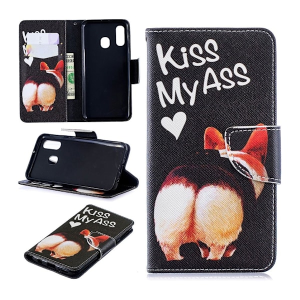 Samsung Galaxy A40 mönstrat läderfodral - Kyss Mig I Arslet multifärg