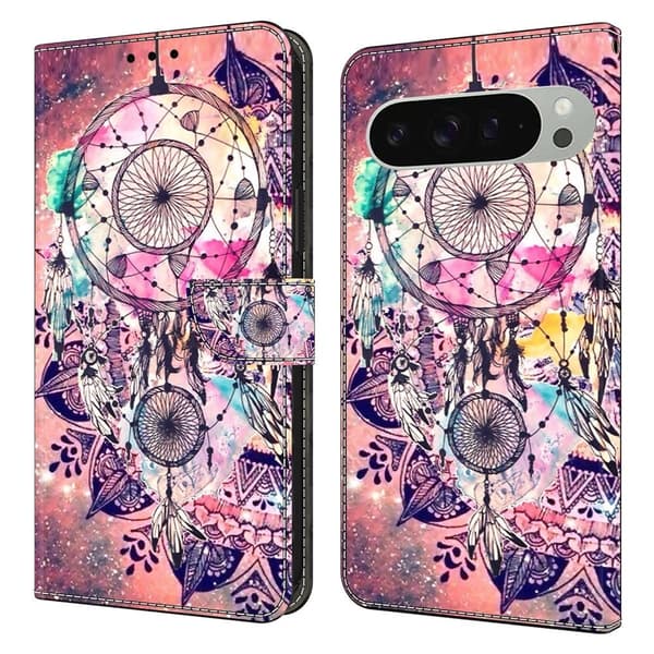 Google Pixel 9 Pro XL plånboksfodral mönstrat tryck stativ läder flip telefonskal - Vindspel Rosa
