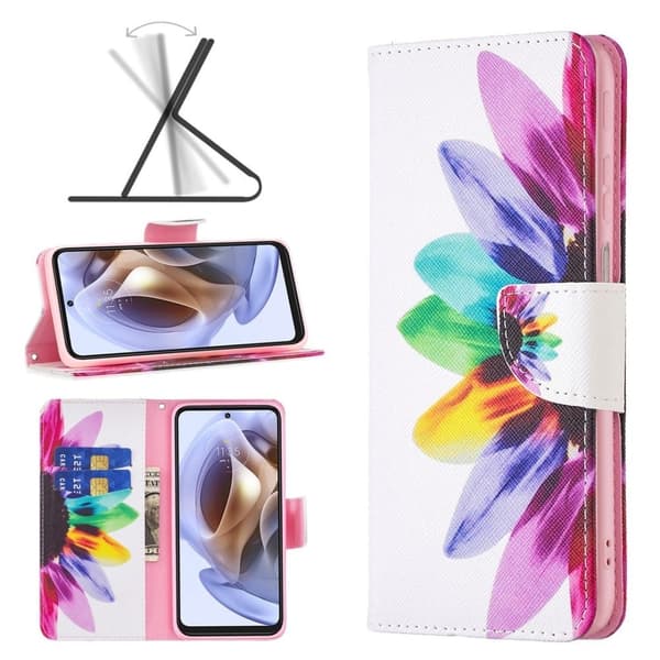 Wonderland Motorola Moto E32 flip kuoret - Auringonkukka Multicolor