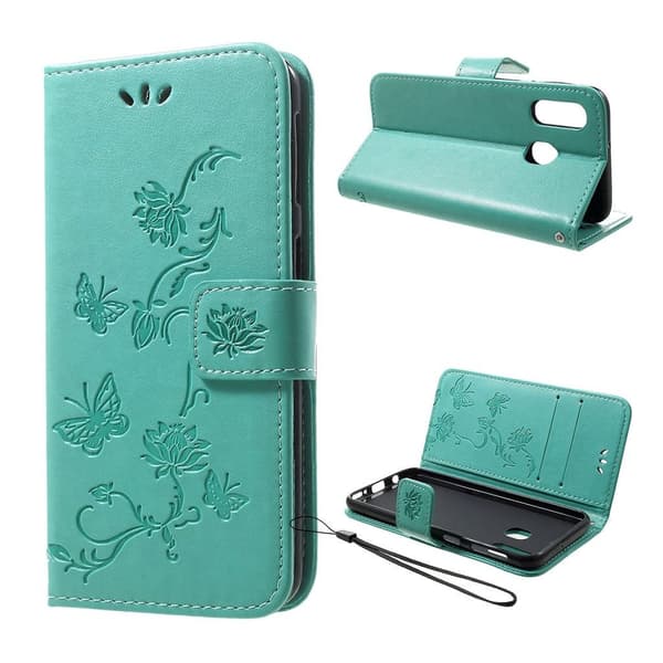 Samsung Galaxy A40 For Laget Sommerfugl Læretui - Cyan Green
