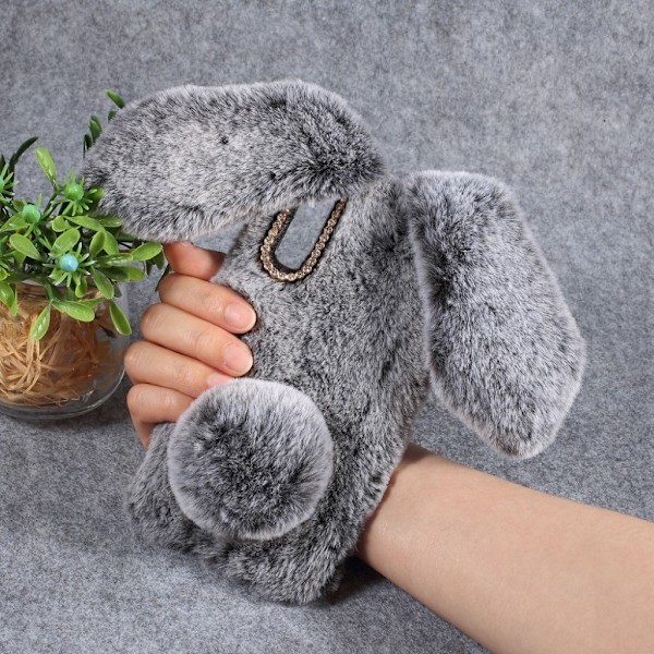 Fluffy Rabbit Samsung Galaxy A50 skal - Silver/Grå Silvergrå