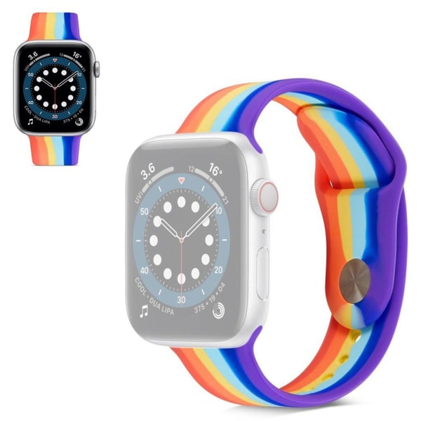 Apple Watch 40mm sateenkaarenvärinen silikoninen ranneke - Syvä Sateenkaari / Koko: S Multicolor