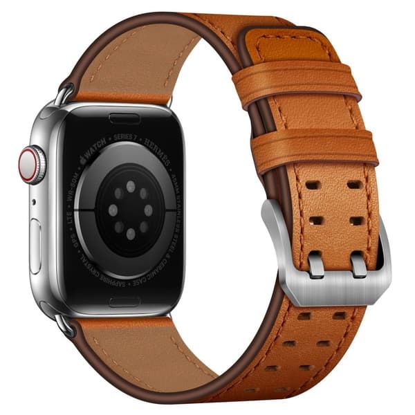 Apple Watch (45 mm) urrem i ægte læder - Brun / Sølvspænde Brown