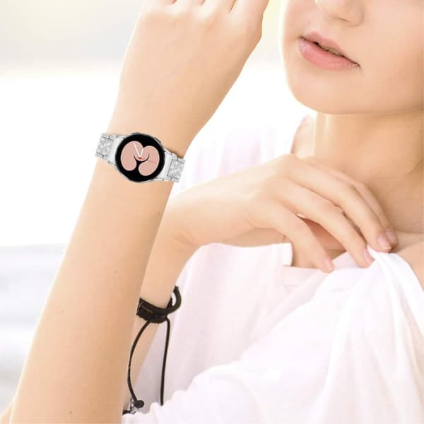 Klockarmband i rostfritt stål med strassstenar för Samsung Galaxy Watch 4 - Silver Silvergrå