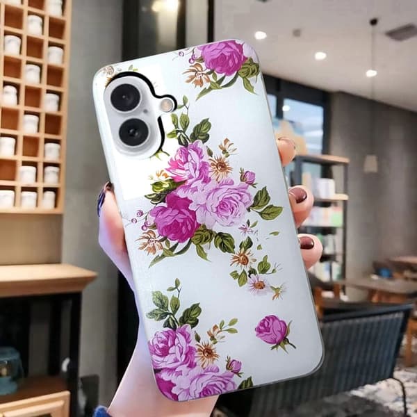 iPhone 16 Fodral Mönsterutskrift Flexibelt skydd Mobiltillbehör Partihandel - Rosblomma Rosa